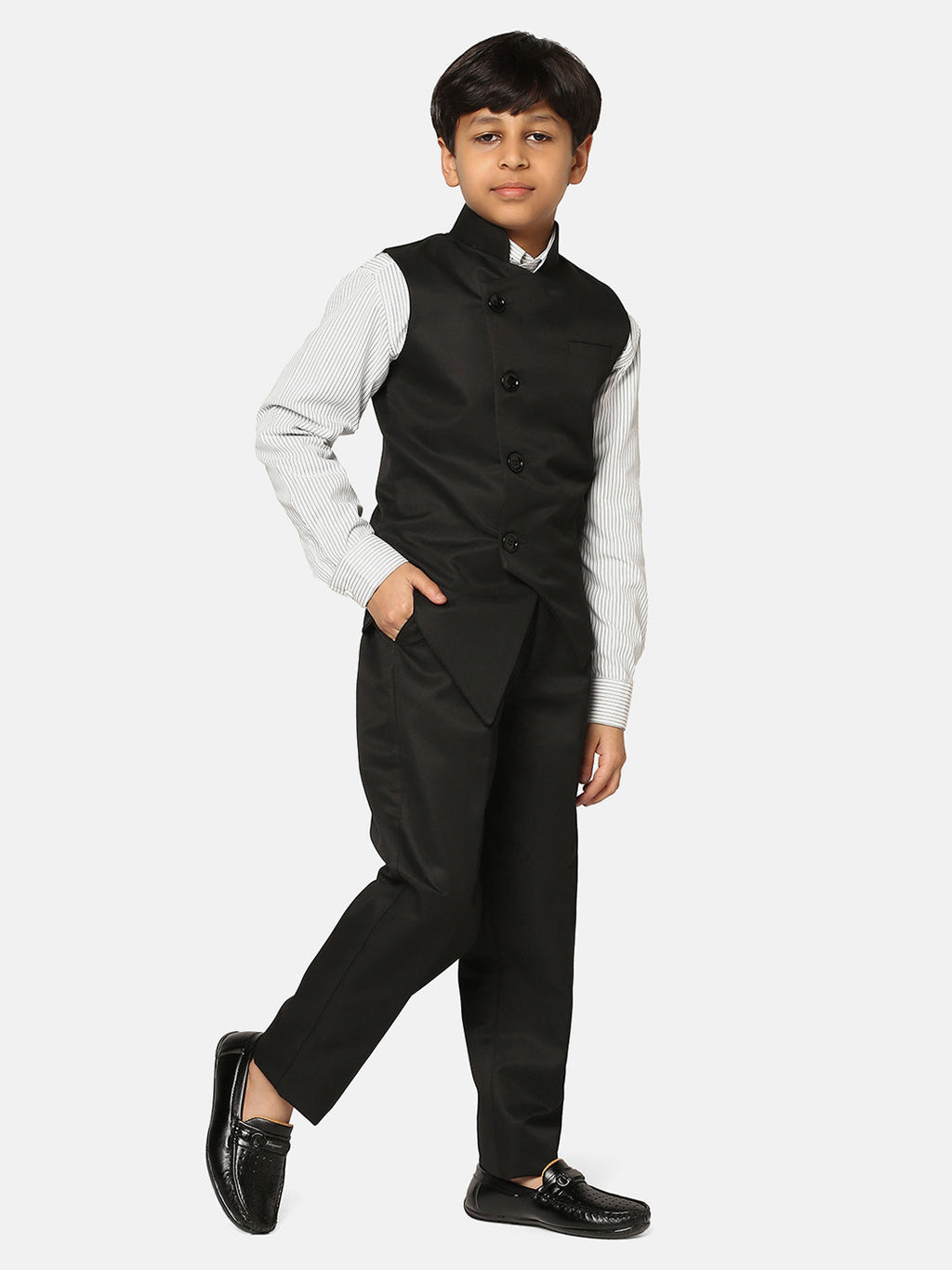 Boys Black 3 Piece Waistcoat Set - Tahvo India