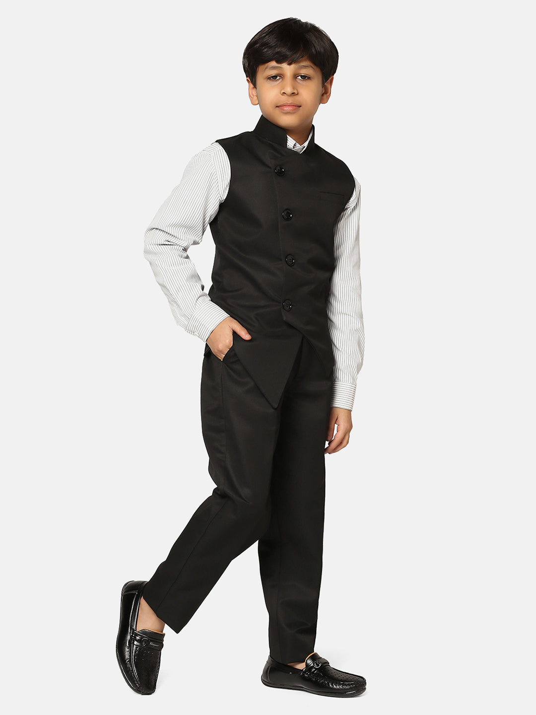 Boys Black 3 Piece Waistcoat Set - Tahvo India