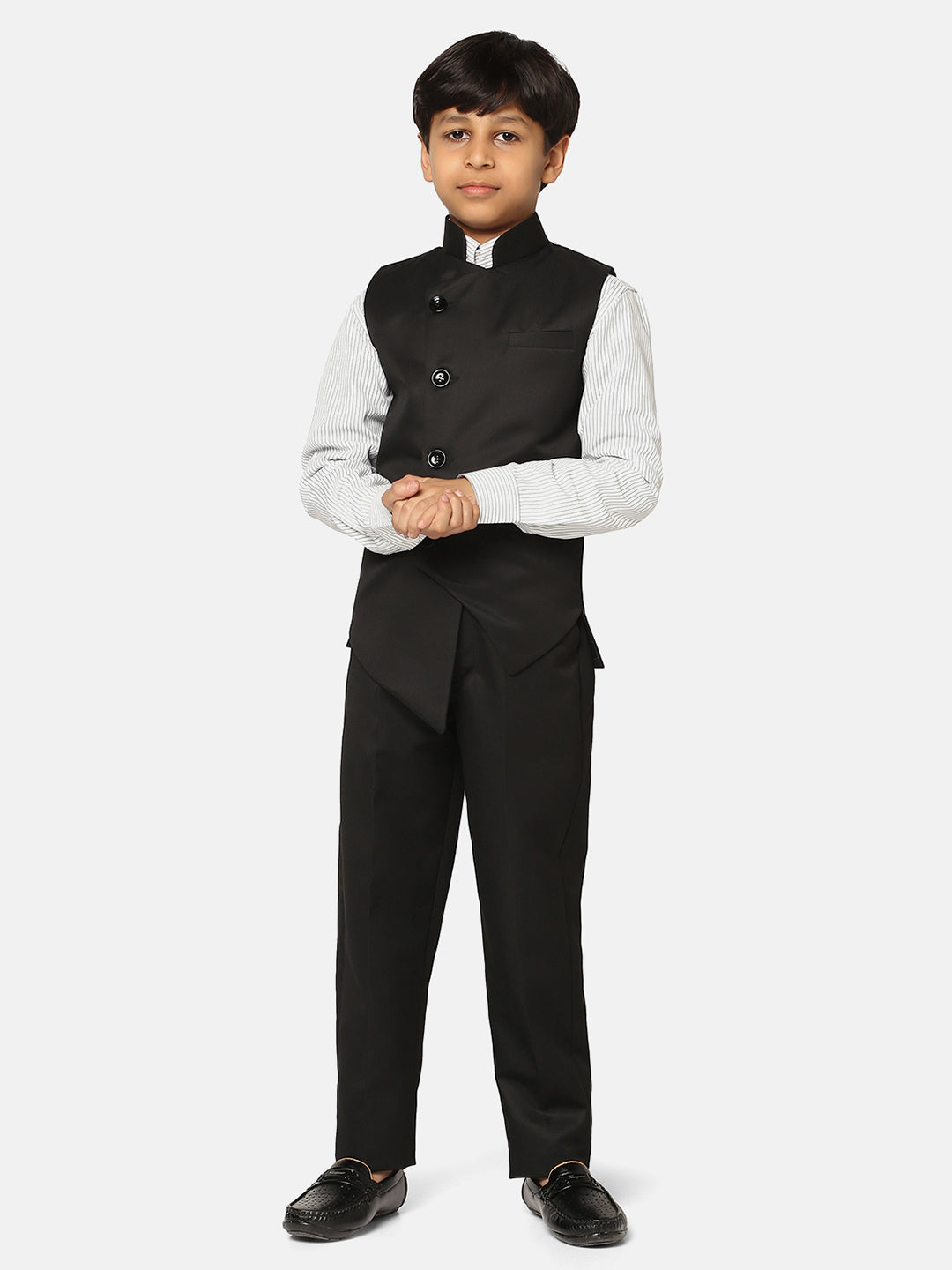 Boys Black 3 Piece Waistcoat Set - Tahvo India