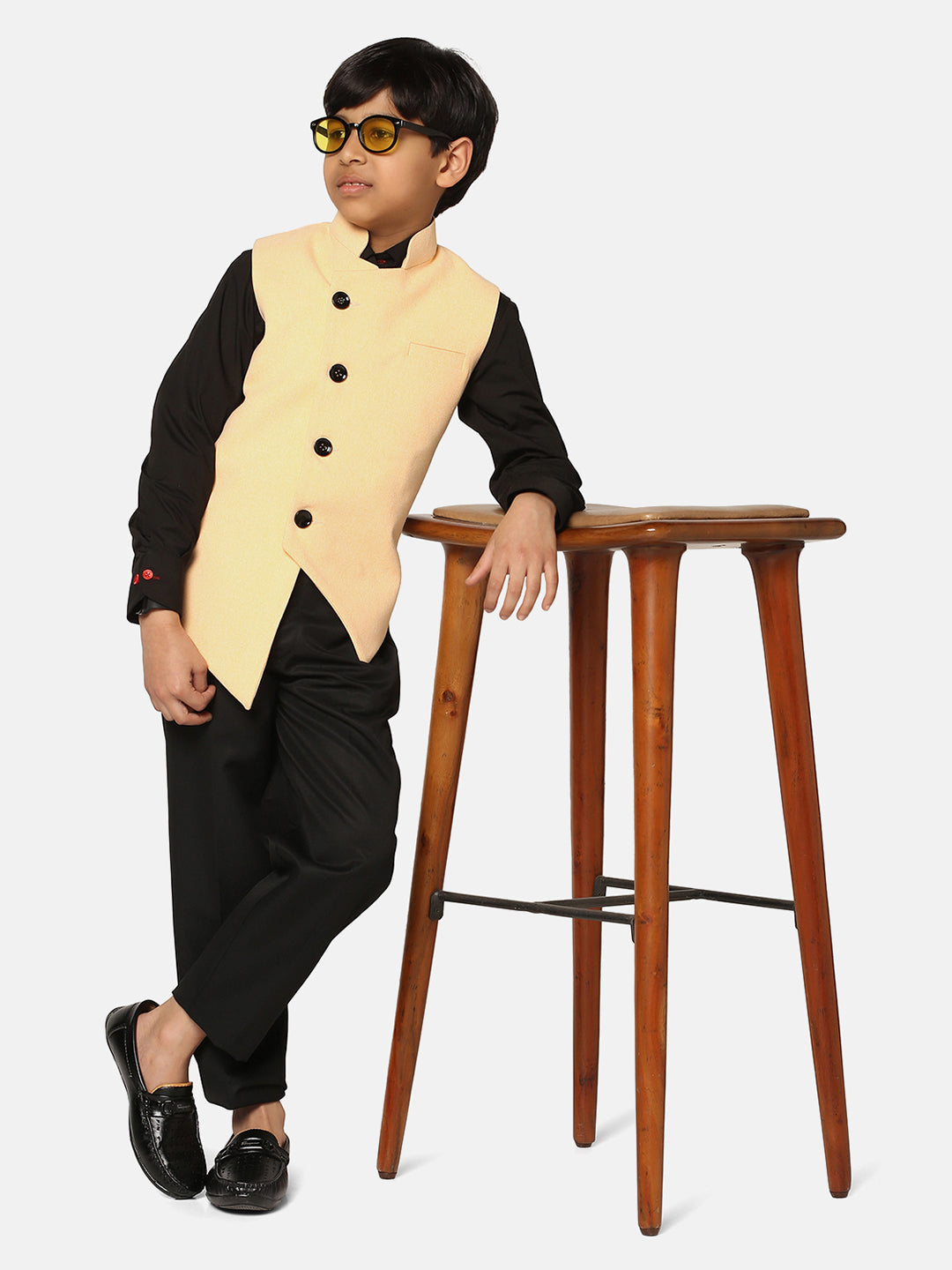 Boys Yellow 3 Piece Waistcoat Set - Tahvo India