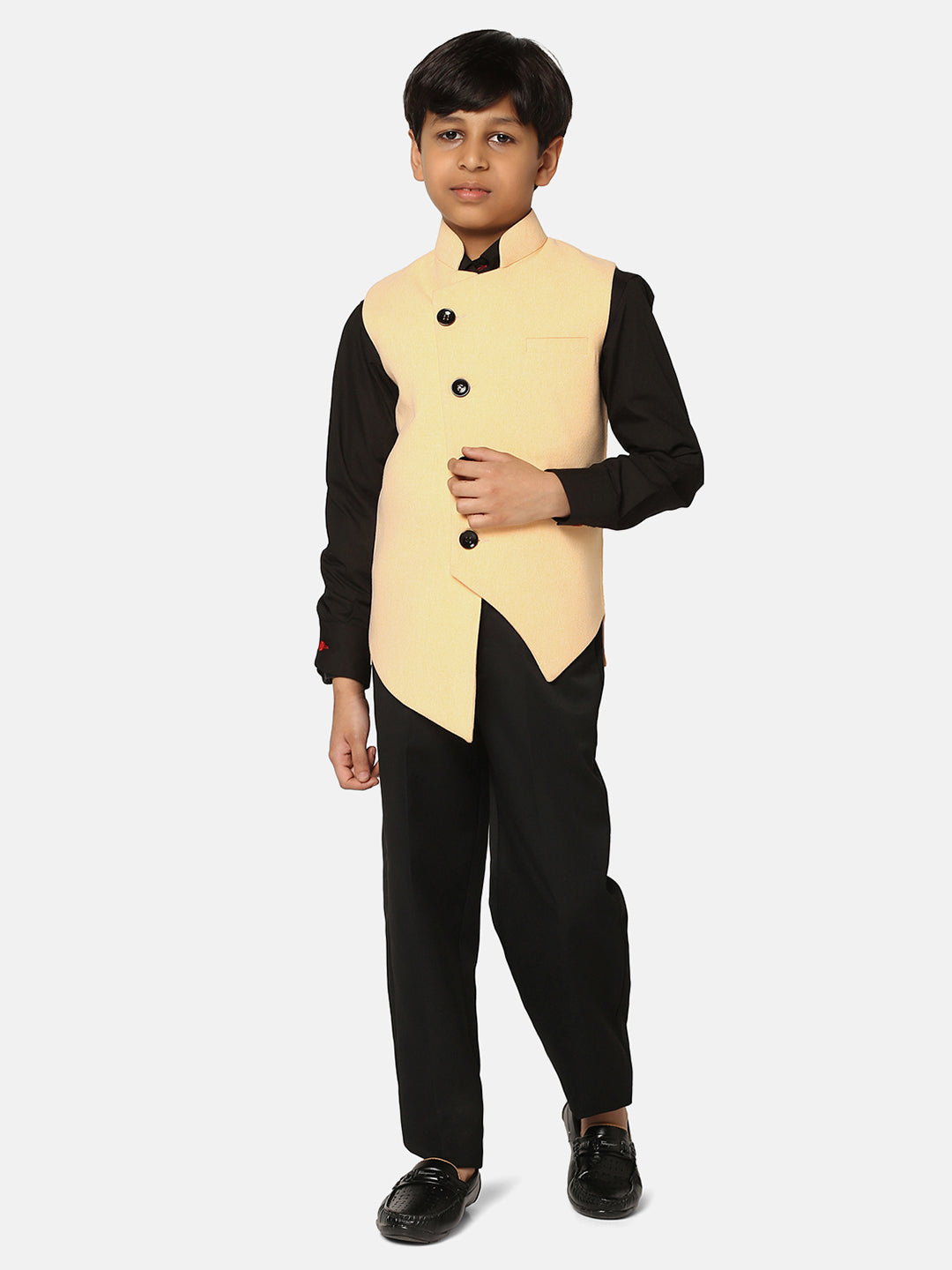 Boys Yellow 3 Piece Waistcoat Set - Tahvo India