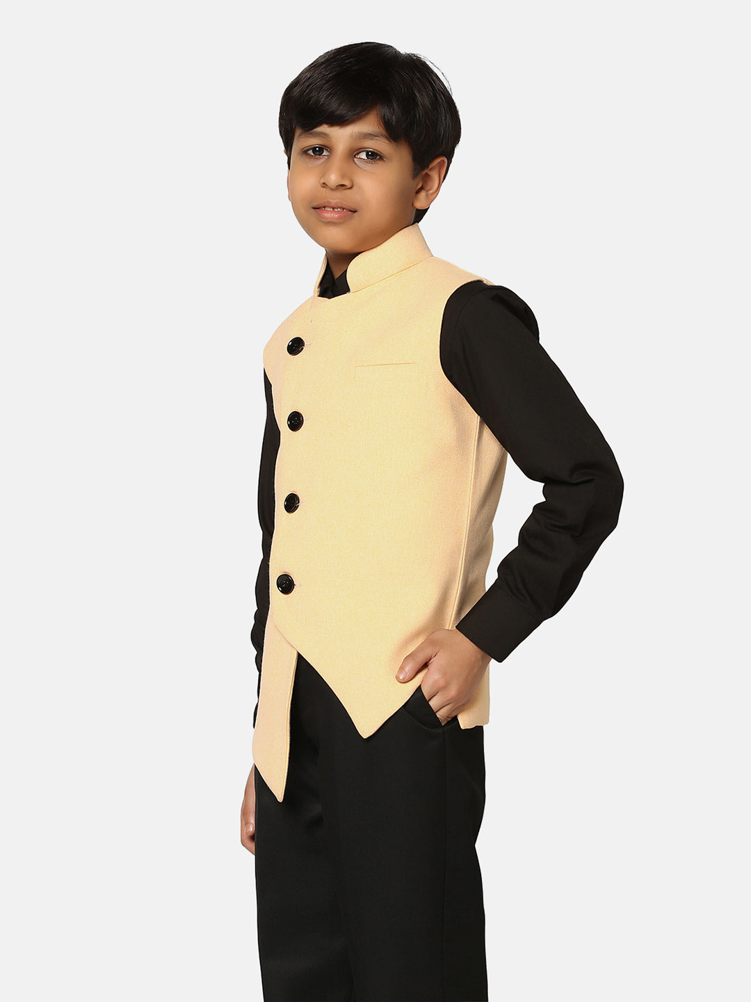 Boys Yellow 3 Piece Waistcoat Set - Tahvo India
