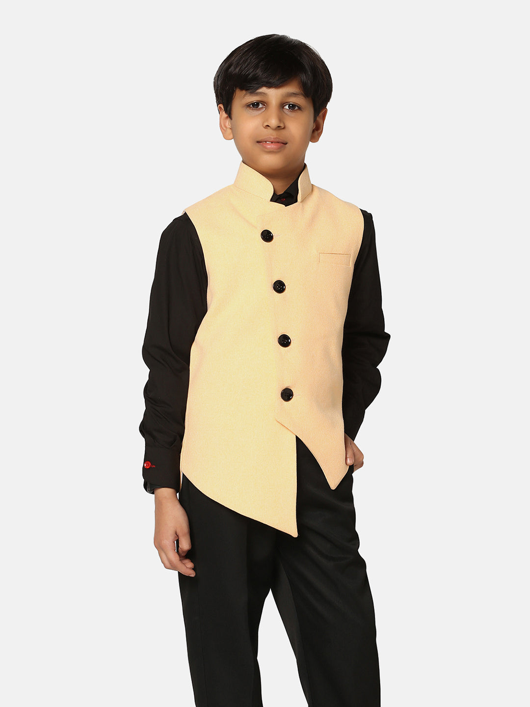 Boys Yellow 3 Piece Waistcoat Set - Tahvo India