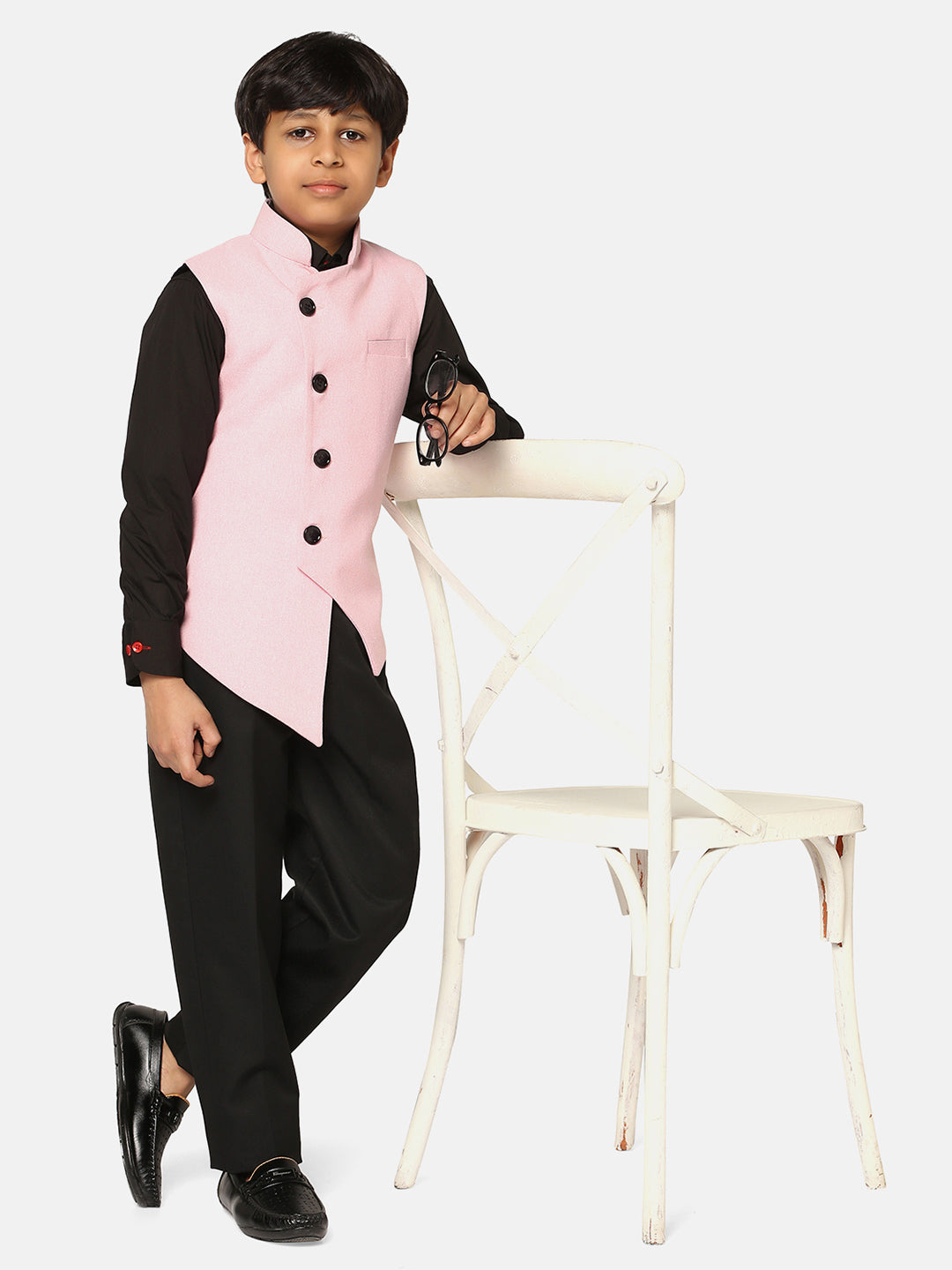 Boys Pink 3 Piece Waistcoat Set - Tahvo India