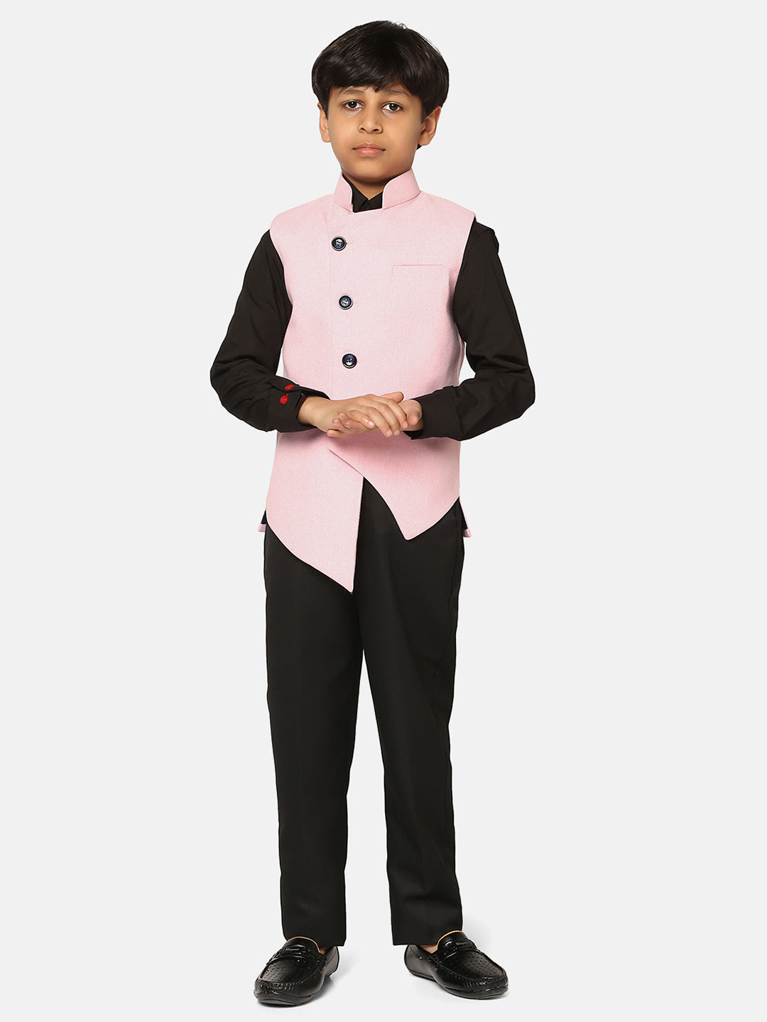 Boys Pink 3 Piece Waistcoat Set - Tahvo India