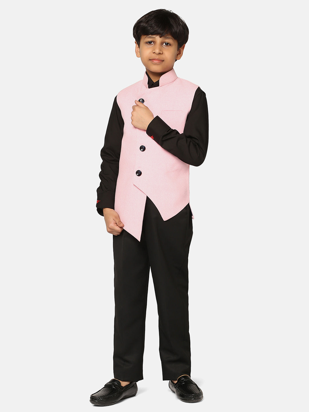 Boys Pink 3 Piece Waistcoat Set - Tahvo India