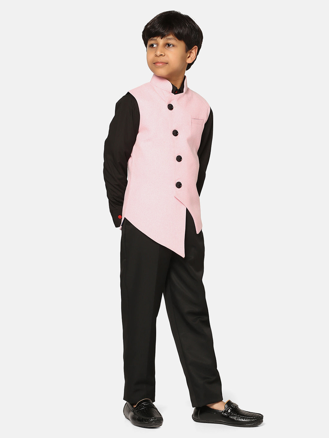 Boys Pink 3 Piece Waistcoat Set - Tahvo India
