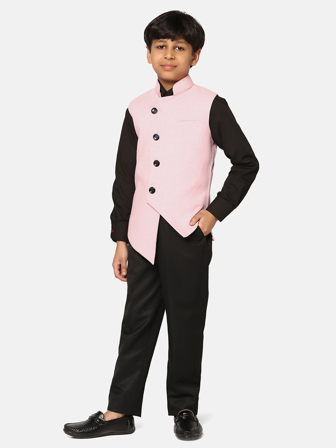Boys Pink 3 Piece Waistcoat Set - Tahvo India