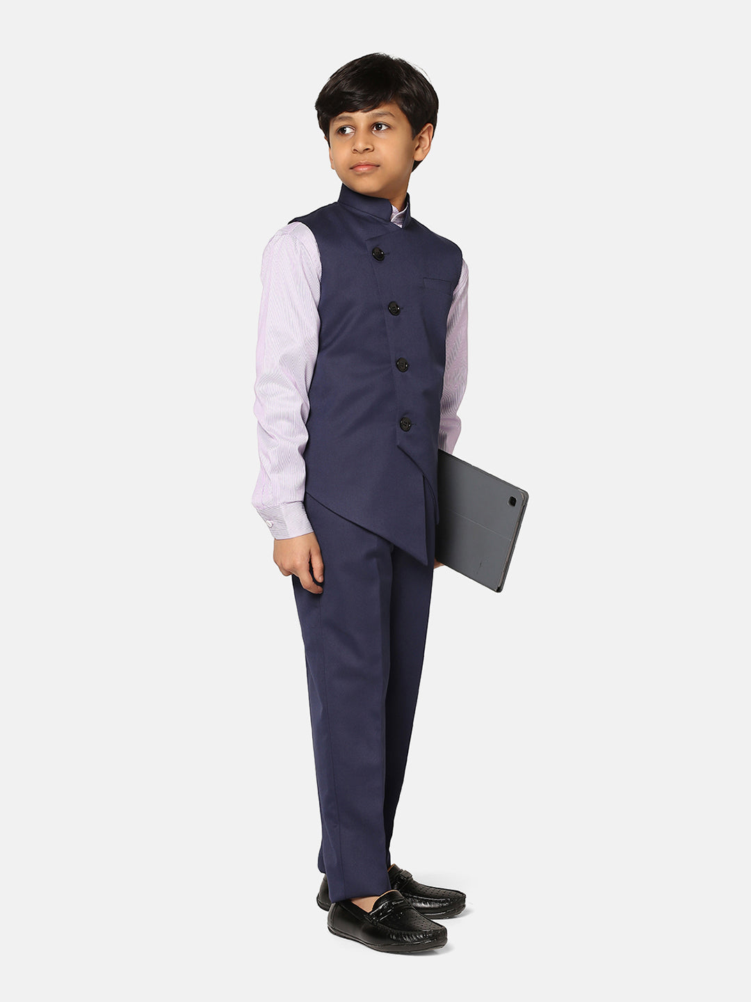 Boys Navy Blue 3 Piece Waistcoat Set - Tahvo India