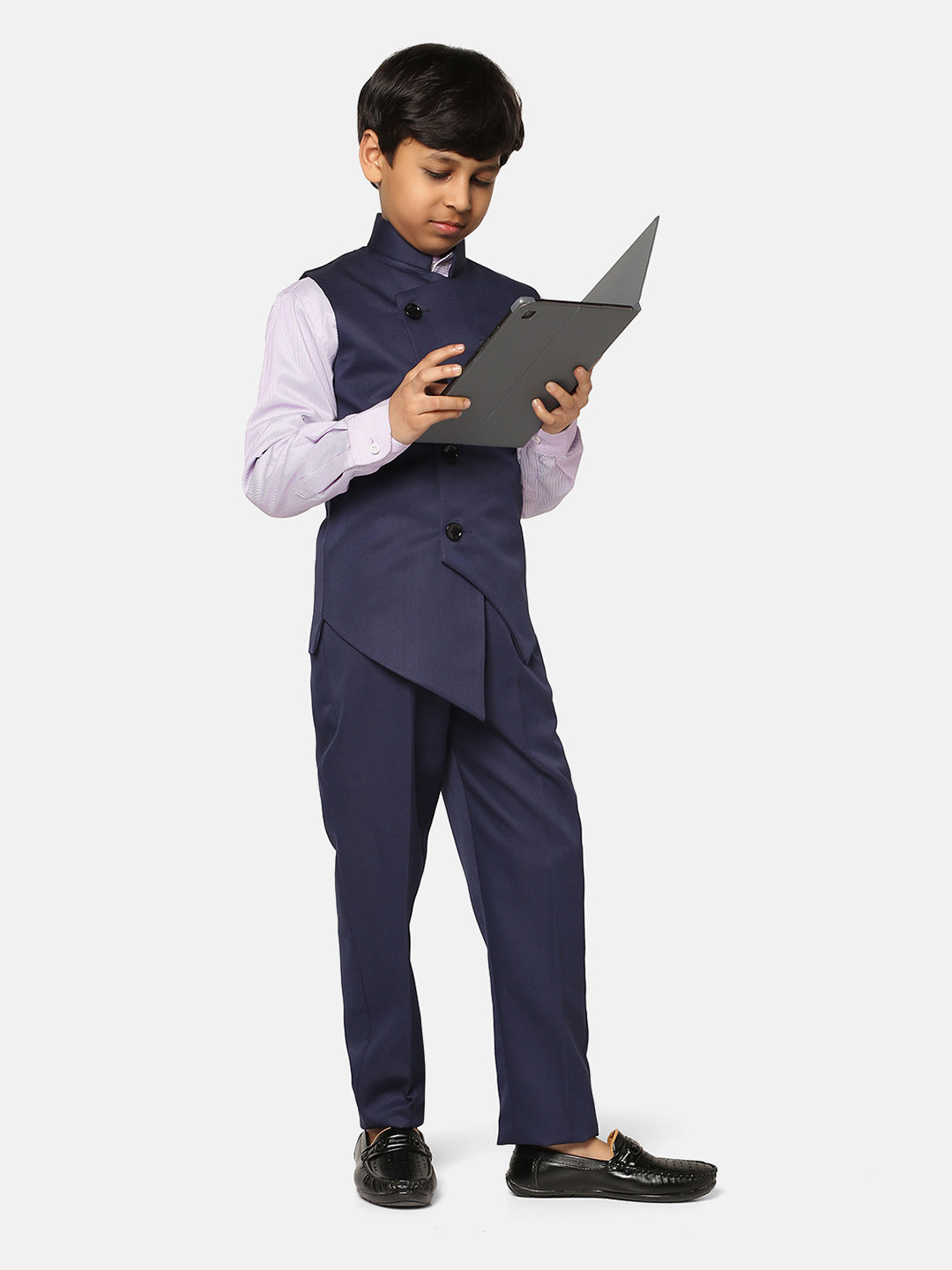 Boys Navy Blue 3 Piece Waistcoat Set - Tahvo India