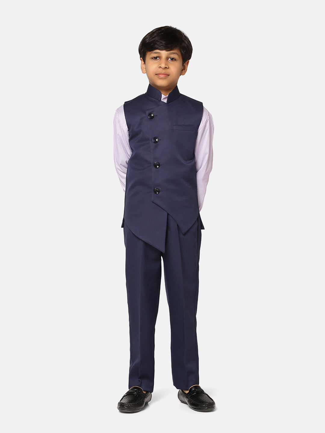 Boys Navy Blue 3 Piece Waistcoat Set - Tahvo India