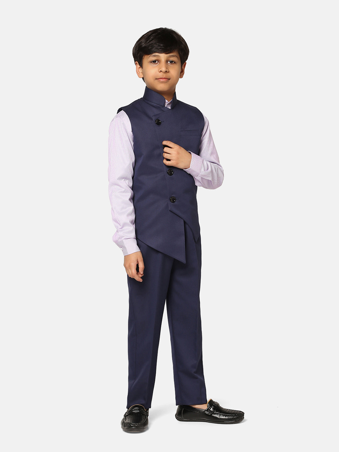 Boys Navy Blue 3 Piece Waistcoat Set - Tahvo India