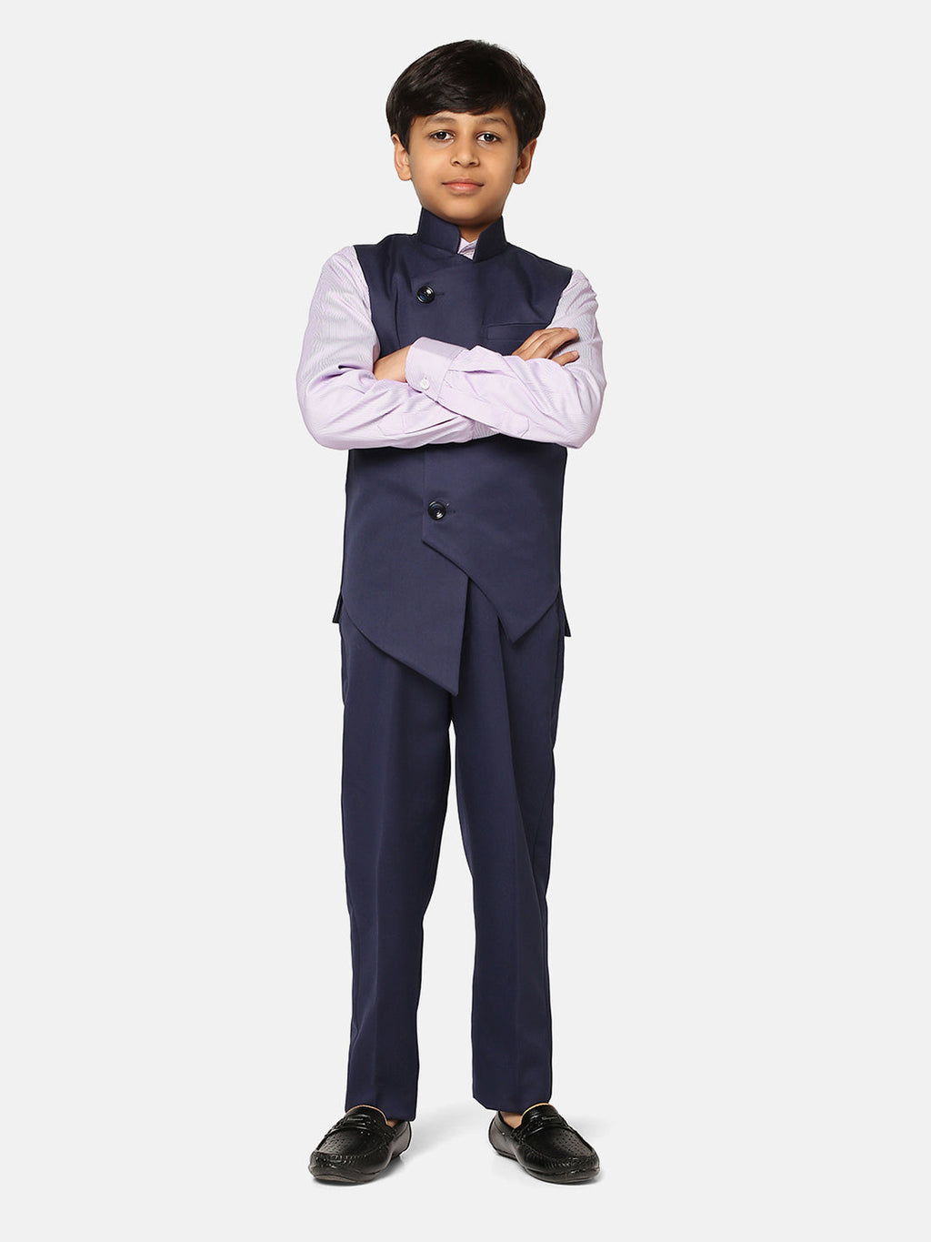 Boys Navy Blue 3 Piece Waistcoat Set - Tahvo India