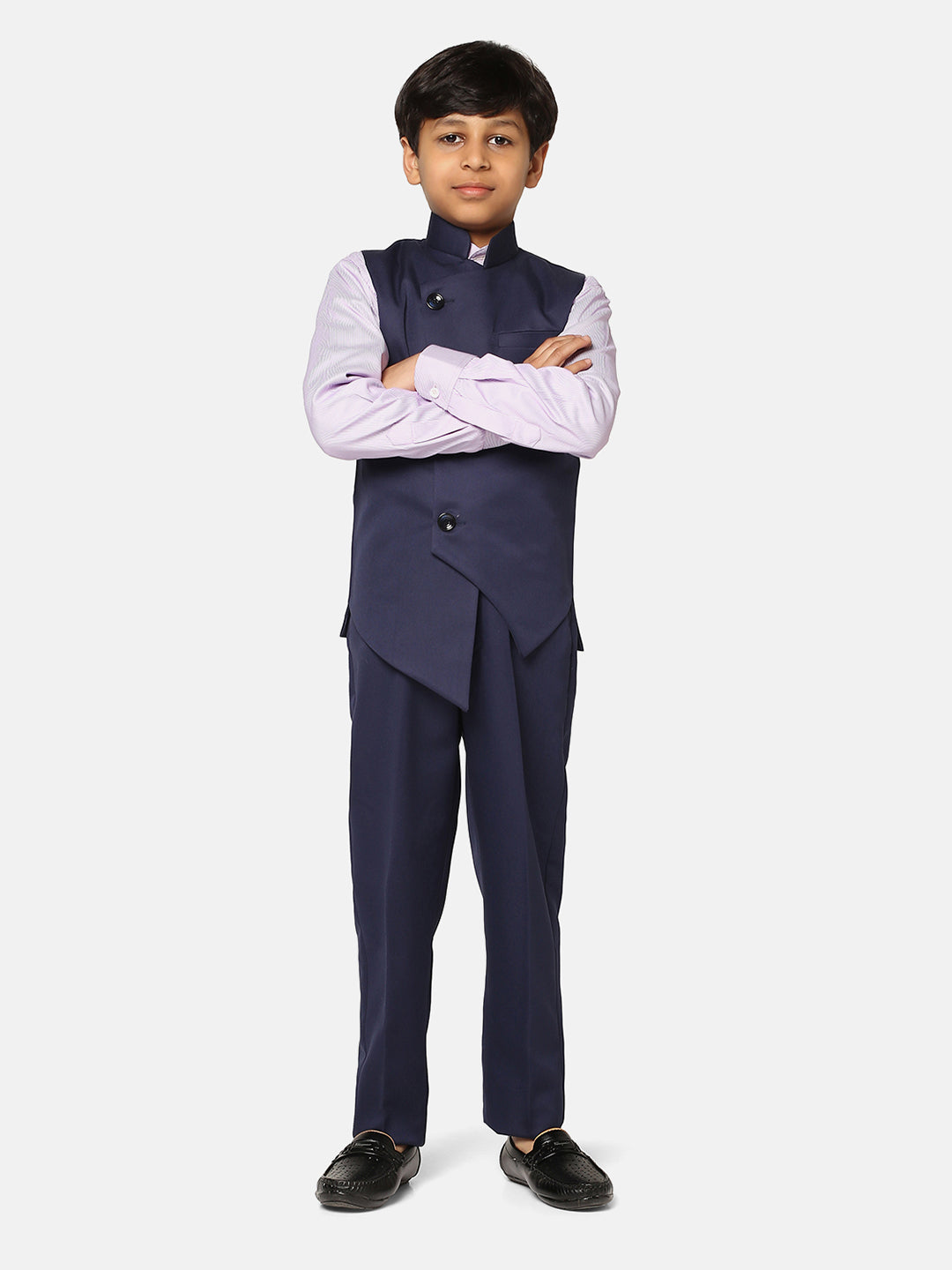 Boys Navy Blue 3 Piece Waistcoat Set - Tahvo India