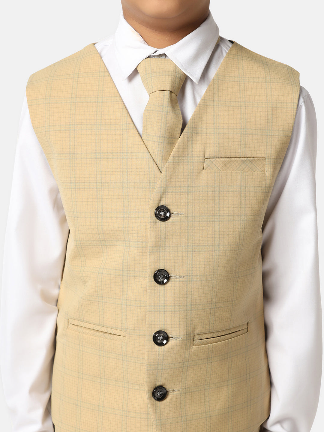 Boys Beige 3 Piece Set With Tie - Tahvo India