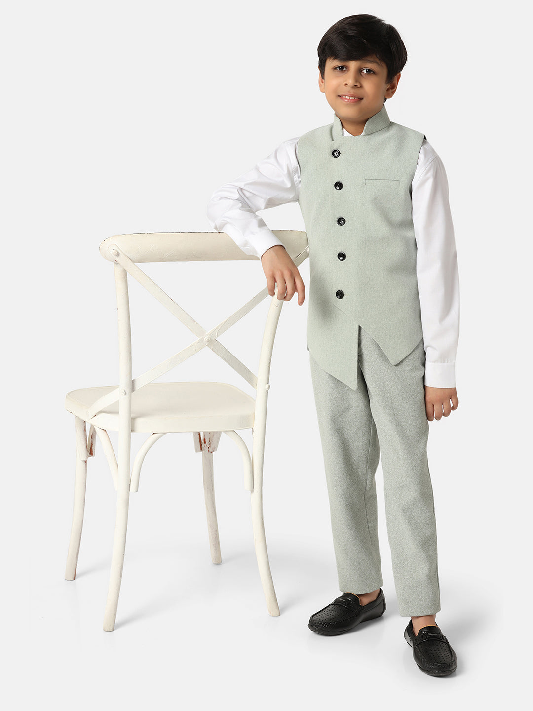Boys Green 3 Piece Waistcoat Set - Tahvo India