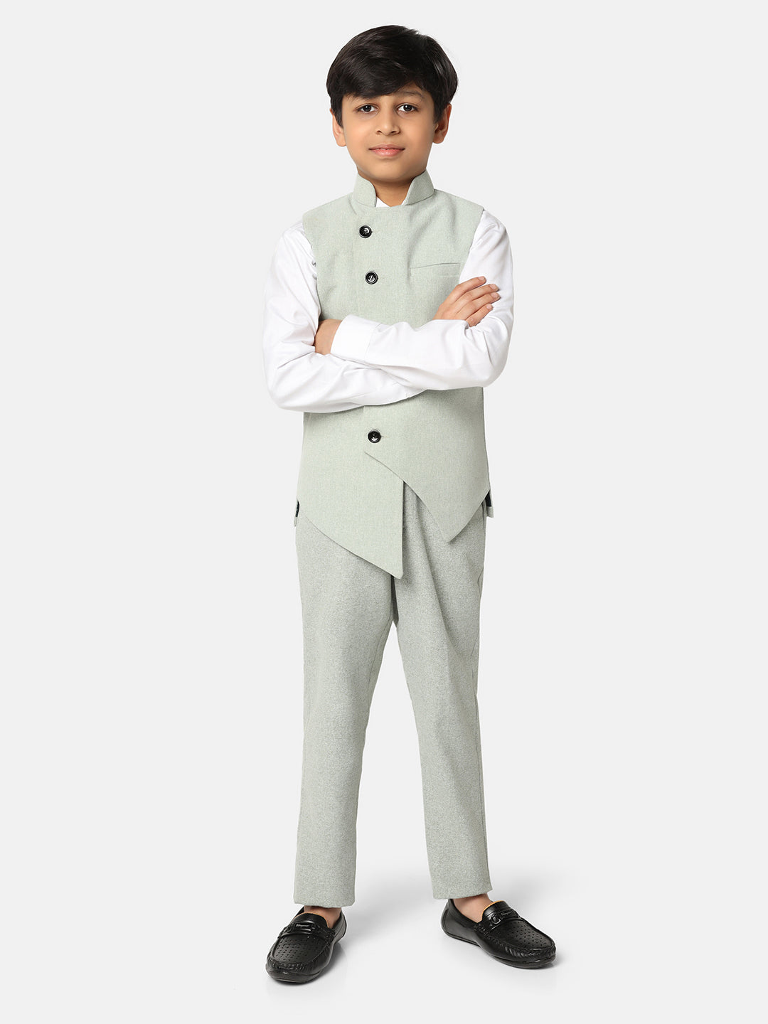 Boys Green 3 Piece Waistcoat Set - Tahvo India