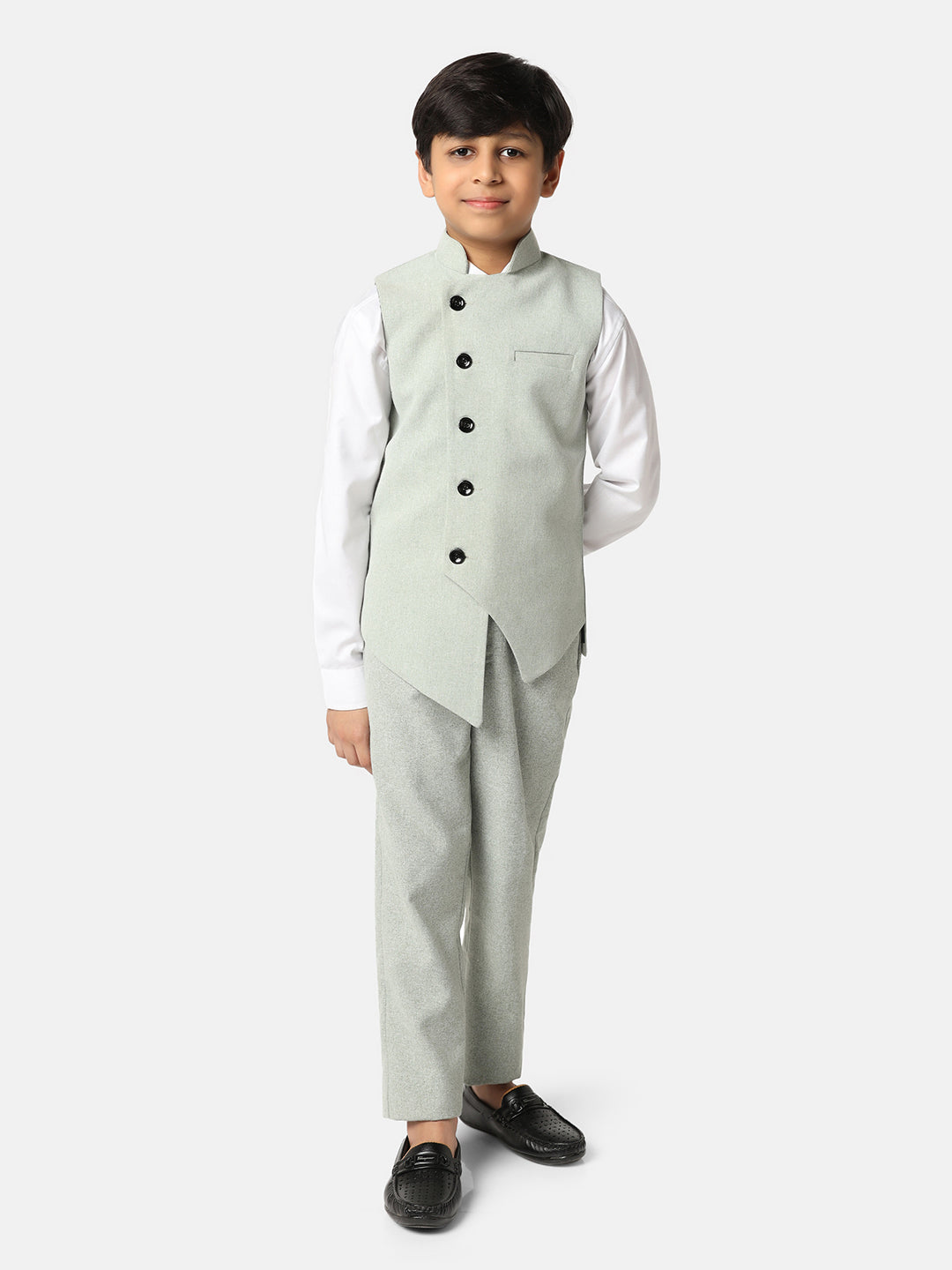 Boys Green 3 Piece Waistcoat Set - Tahvo India