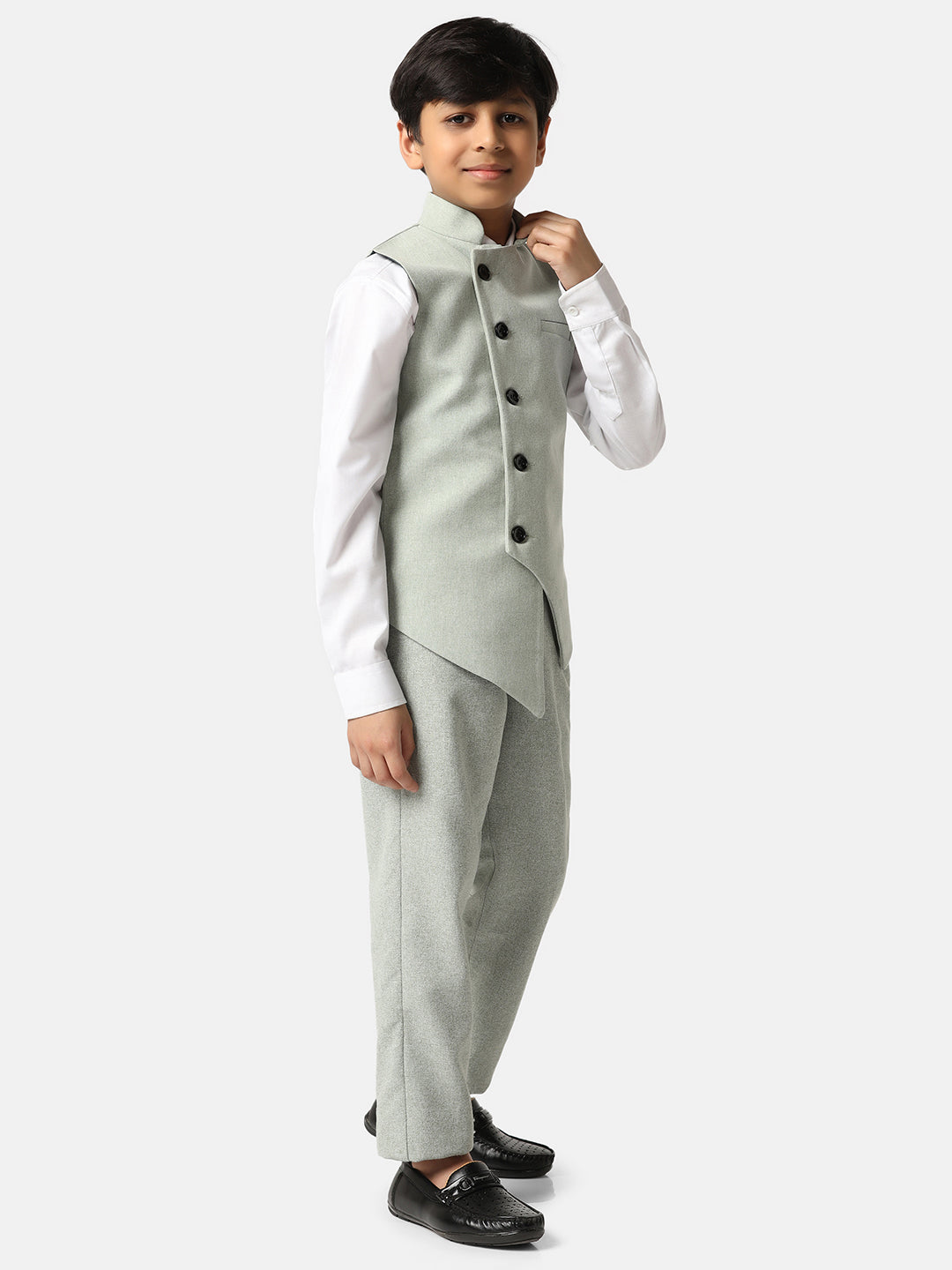 Boys Green 3 Piece Waistcoat Set - Tahvo India