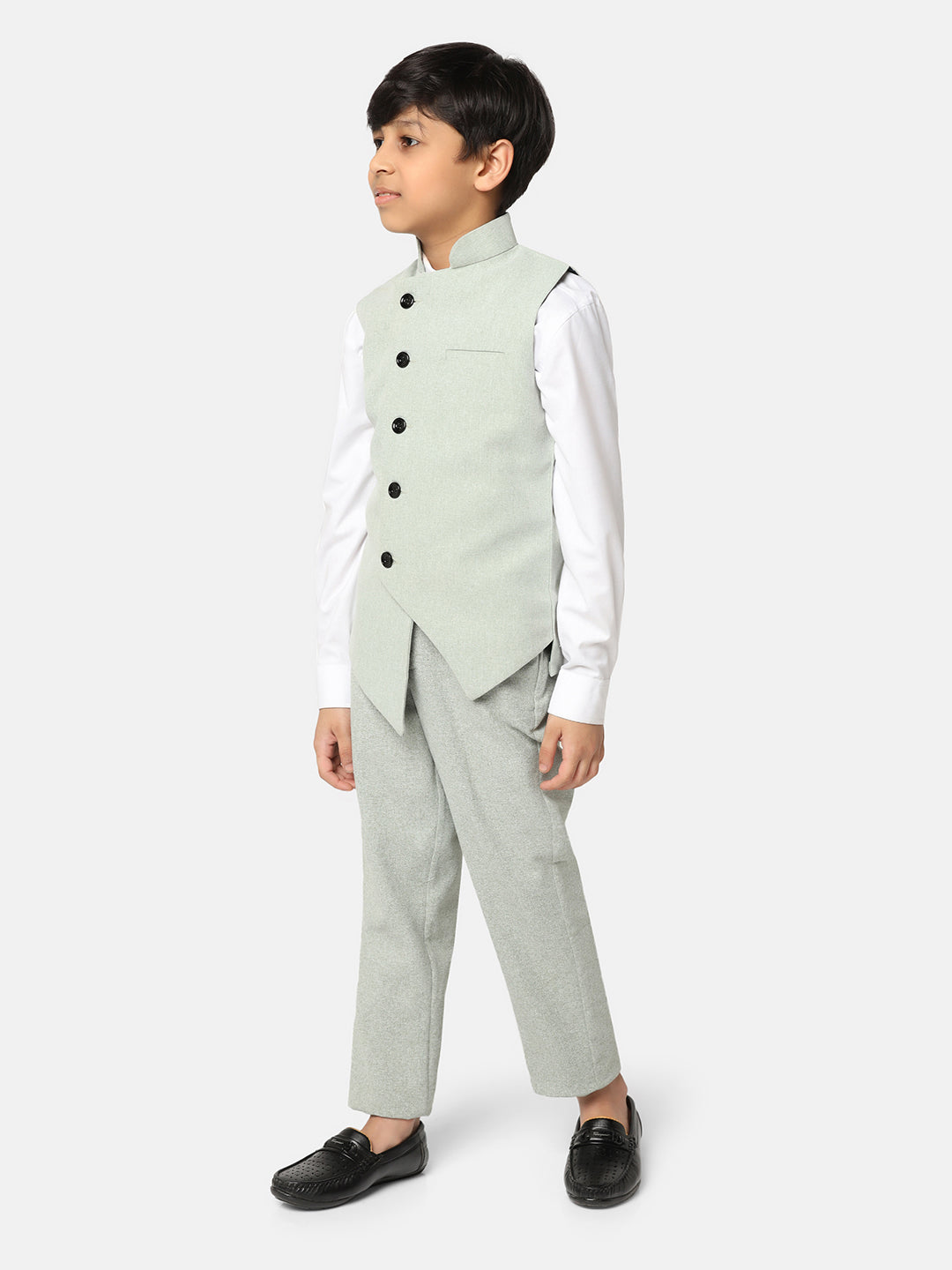 Boys Green 3 Piece Waistcoat Set - Tahvo India
