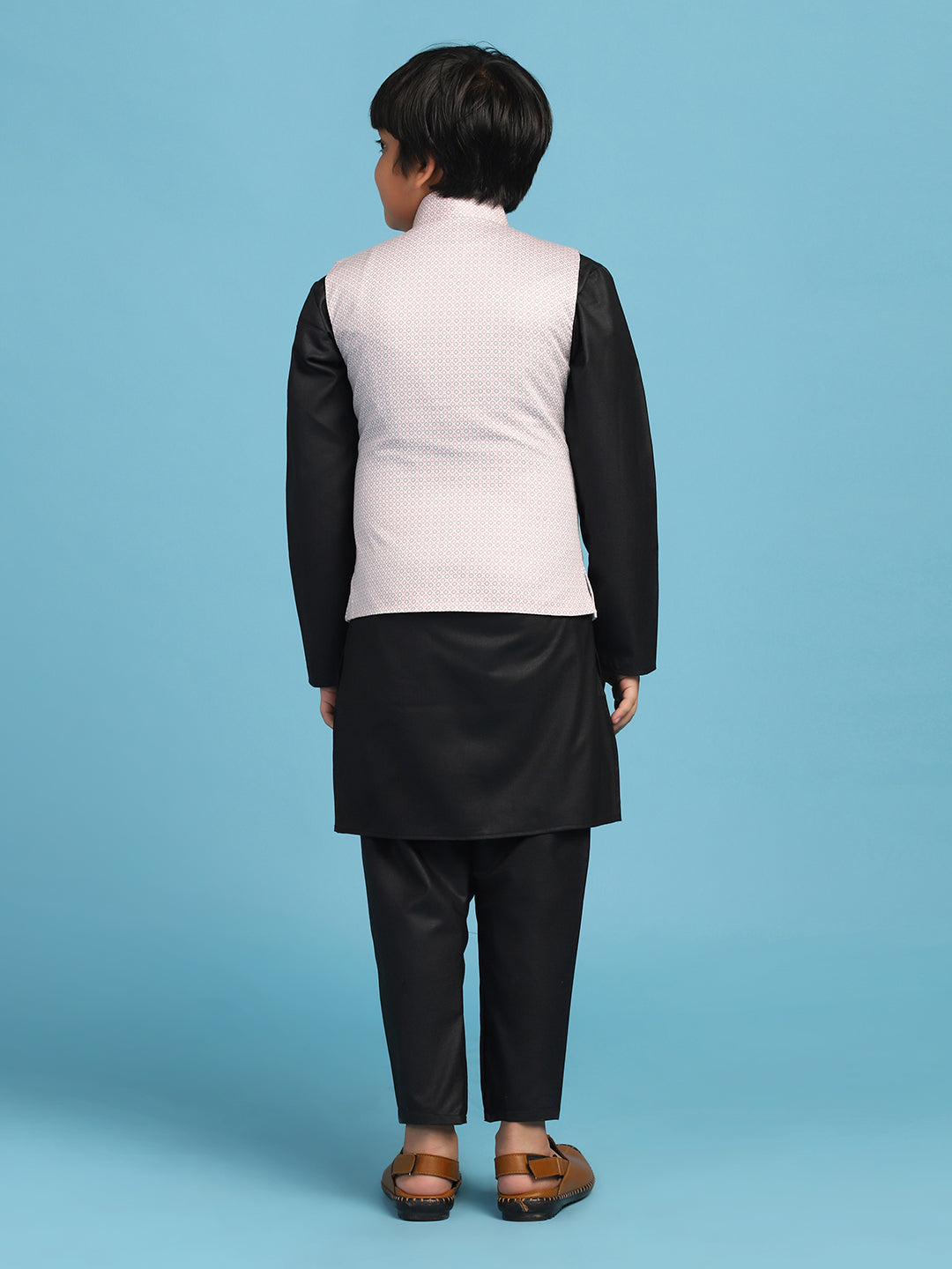 Pink Dotted Jacket With Black Kurta Set - Tahvo India