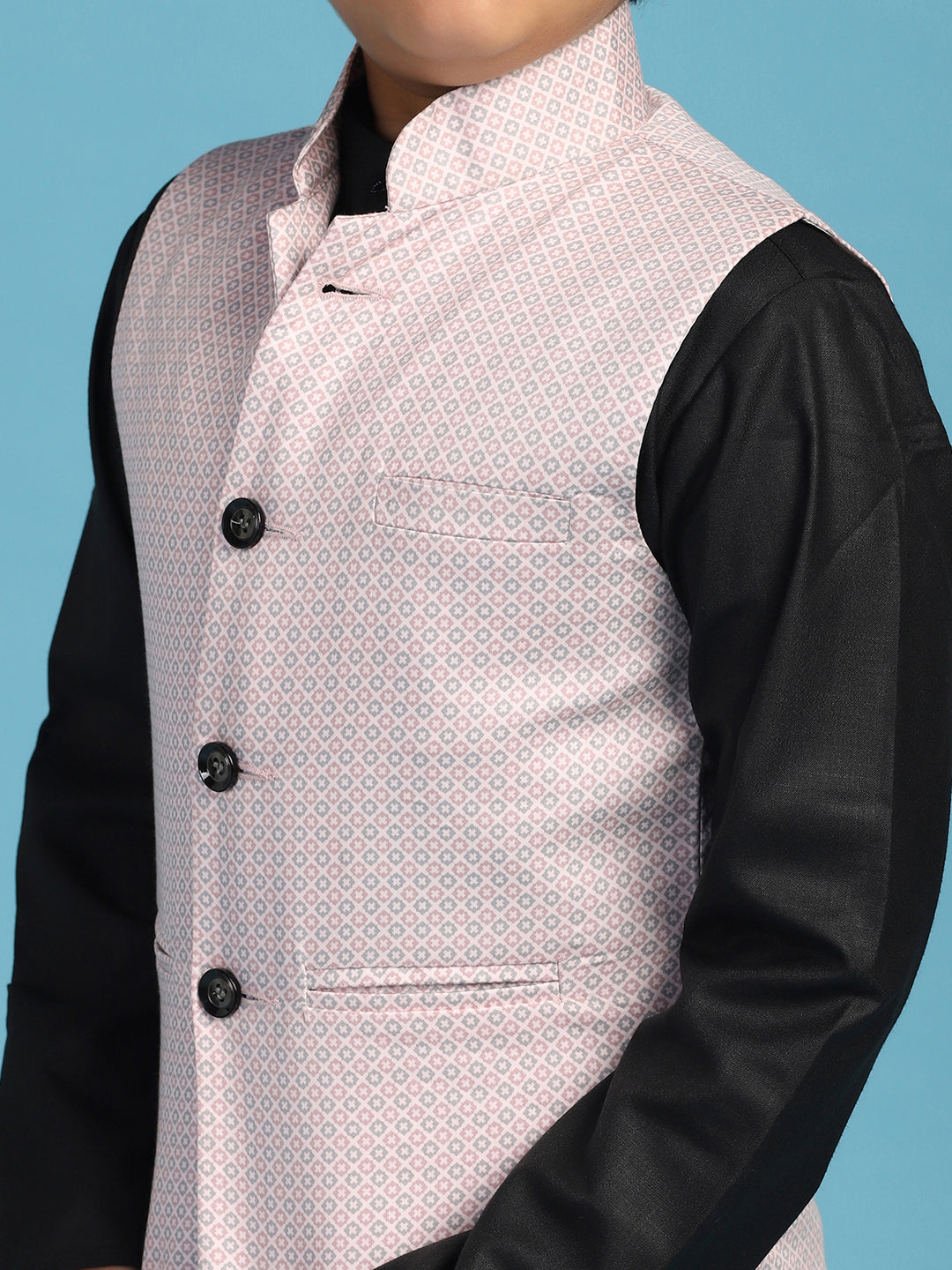 Pink Dotted Jacket With Black Kurta Set - Tututree