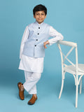 Light Blue Printed Jacket With White Kurta Set - Tututree