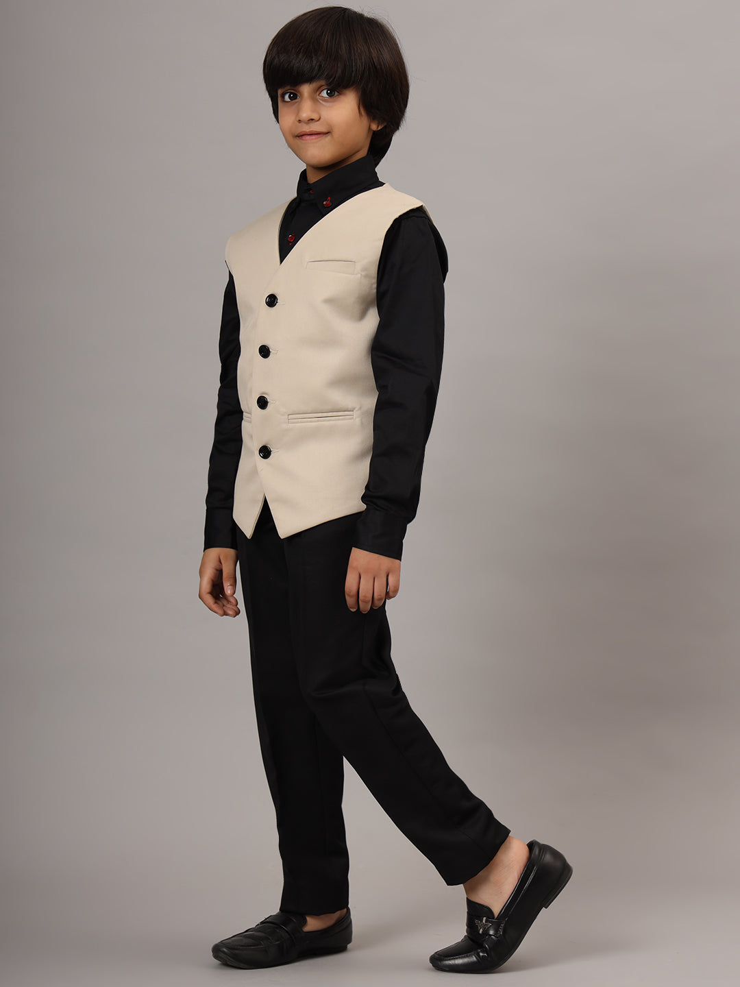 Kids Beige 3 Piece Waistcoat, Shirt And Trousers Set - Tututree
