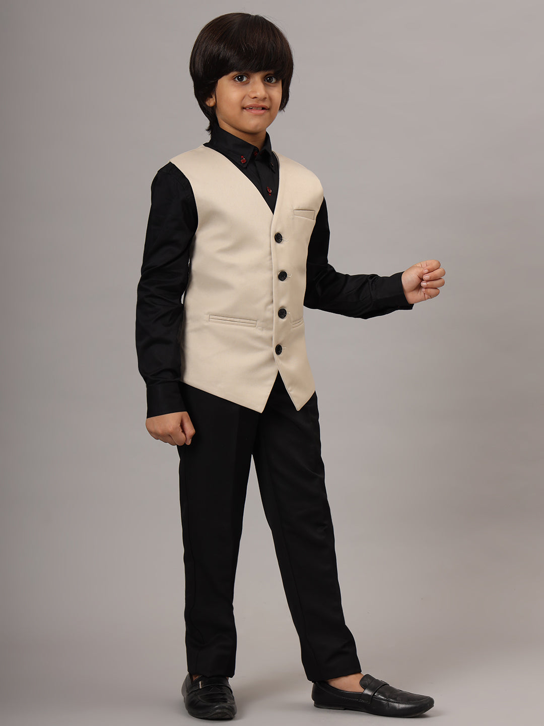 Kids Beige 3 Piece Waistcoat, Shirt And Trousers Set - Tututree