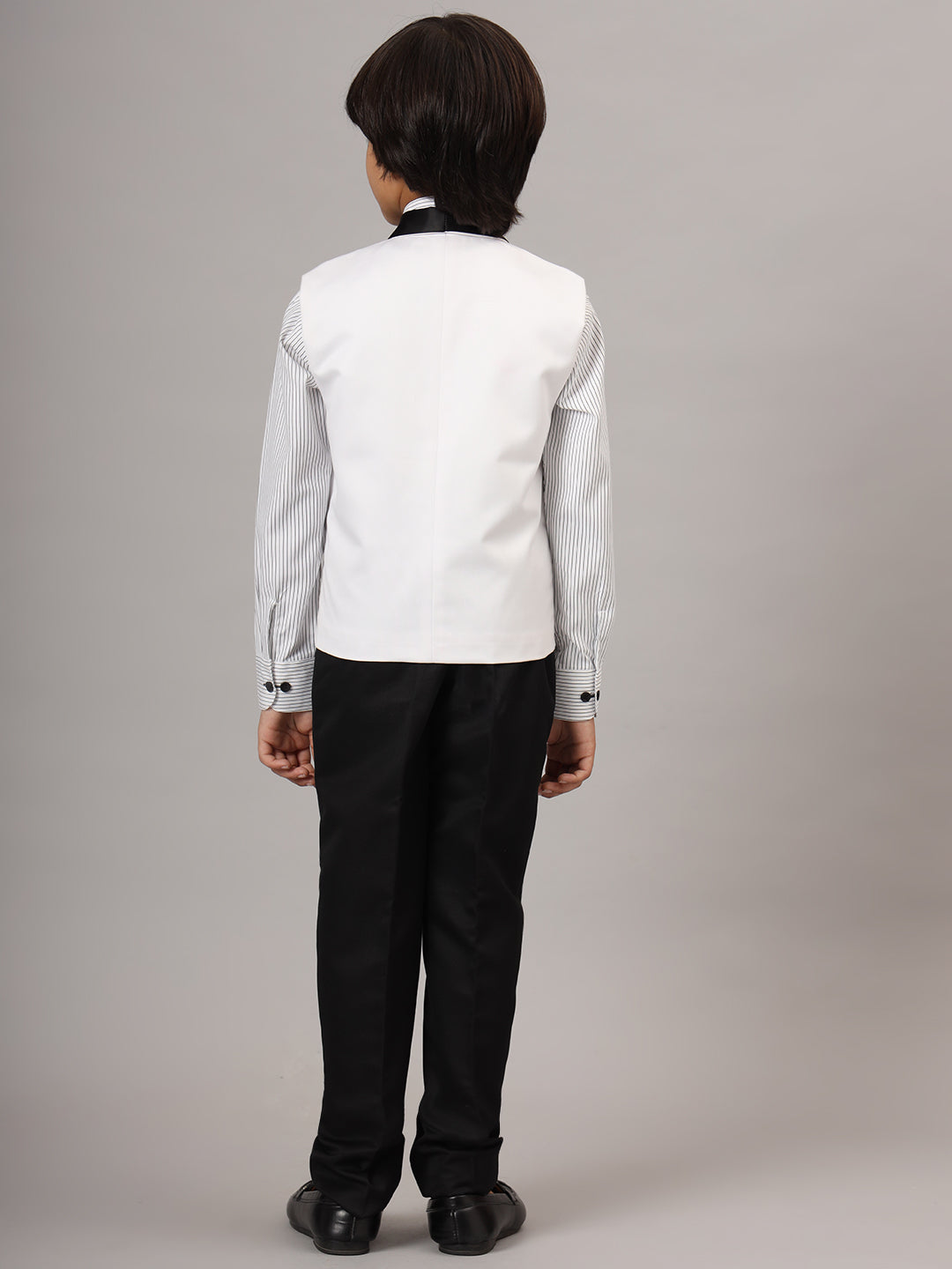Kids White 3 Piece Waistcoat, Shirt And Trousers Set - Tahvo India