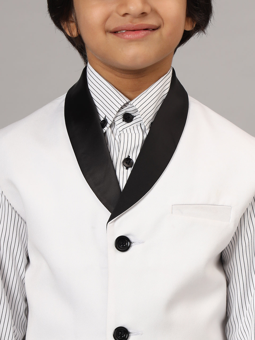 Kids White 3 Piece Waistcoat, Shirt And Trousers Set - Tahvo India