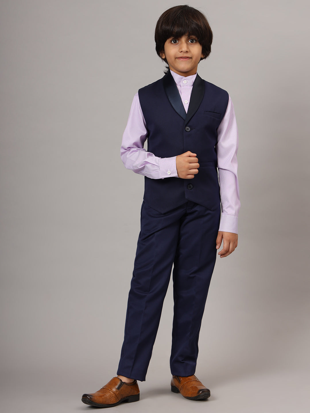 Kids Blue 3 Piece Waistcoat, Shirt And Trousers Set - Tahvo India