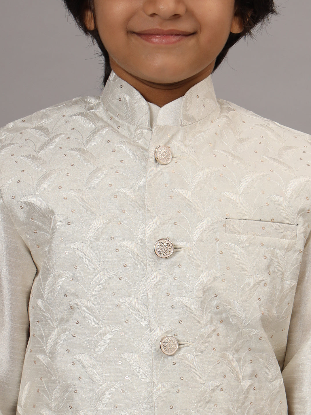 Boys White Kurta Set With Embroidered Nehru Jacket - Tahvo India
