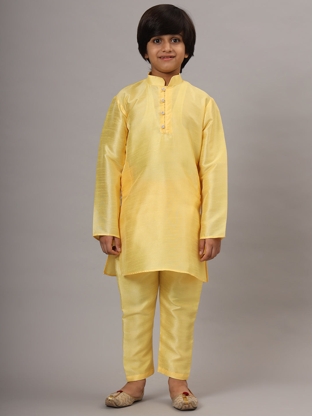 Boys Yellow Kurta Set With Embroidered Nehru Jacket - Tahvo India
