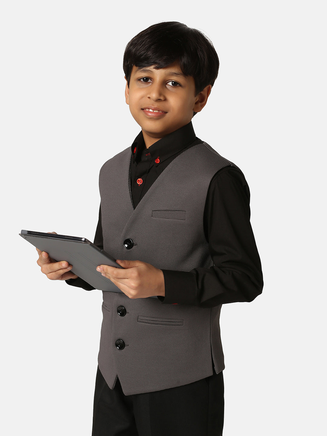 Boys Dark Grey Waistcoat - Tahvo India