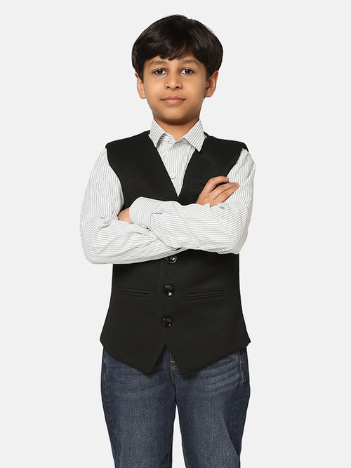 Boys Black Textured Waistcoat - Tututree