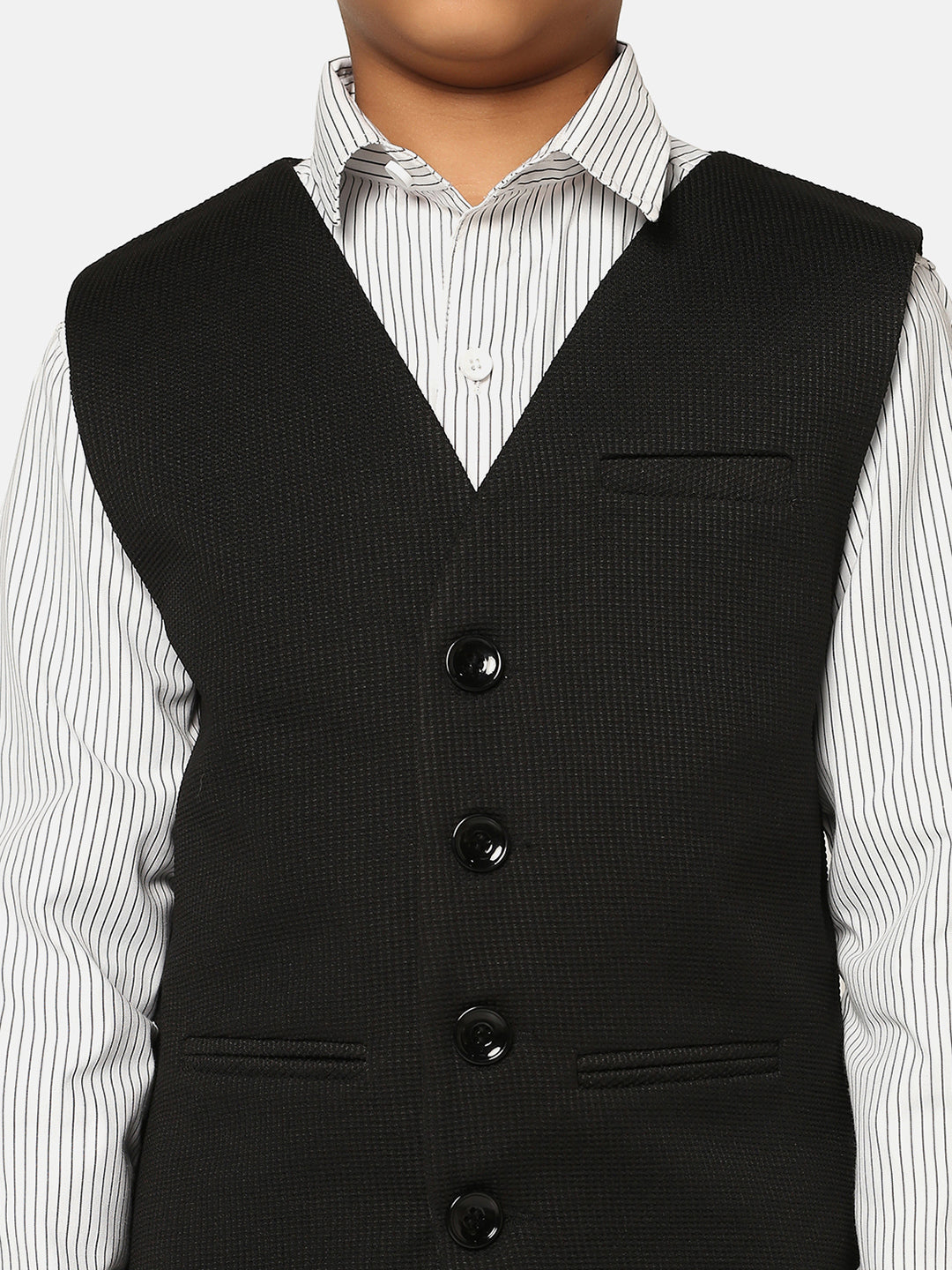 Boys Black Textured Waistcoat - Tahvo India