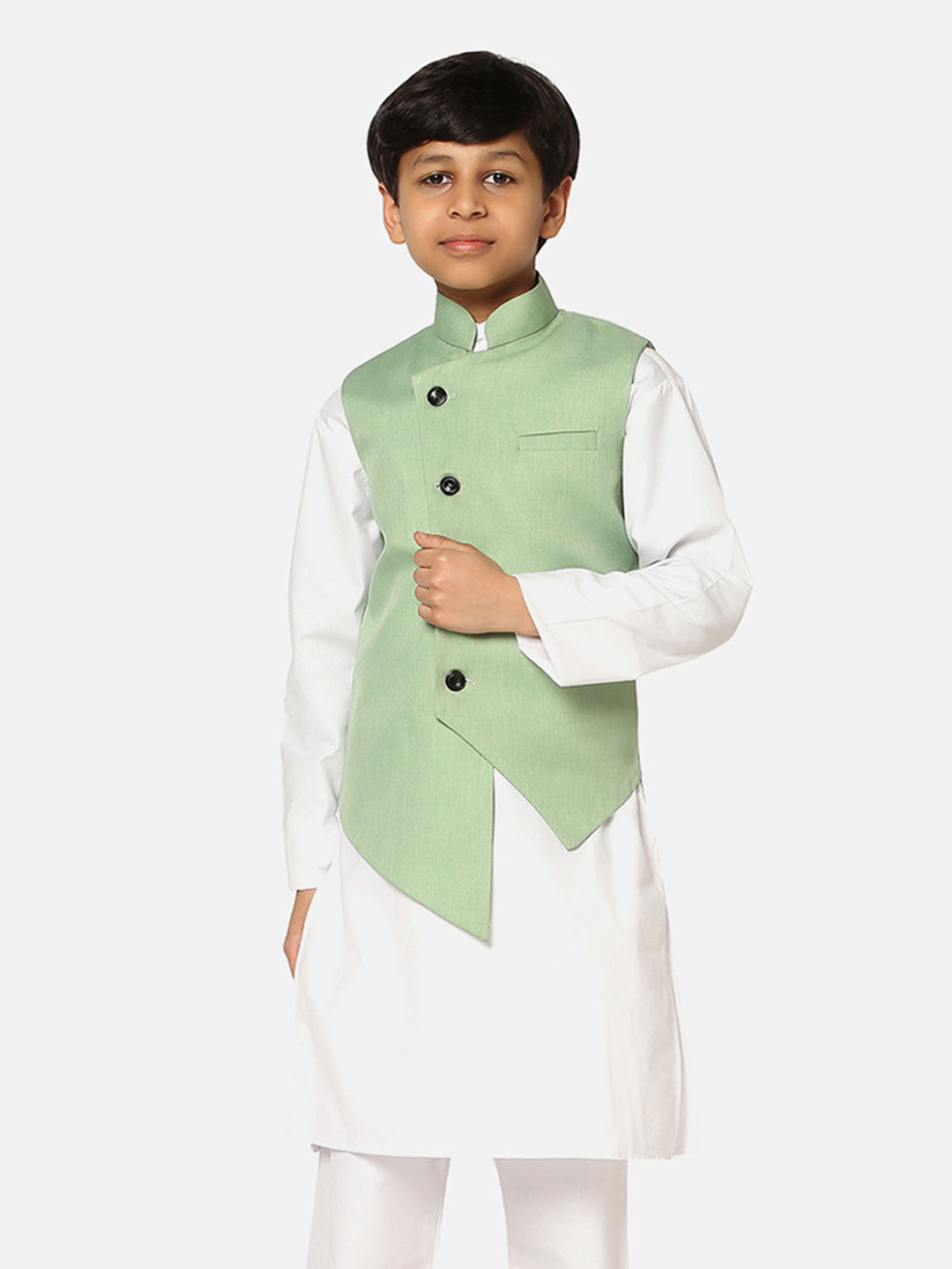 Kids Green Angrakha Nehru Jacket - Tahvo India