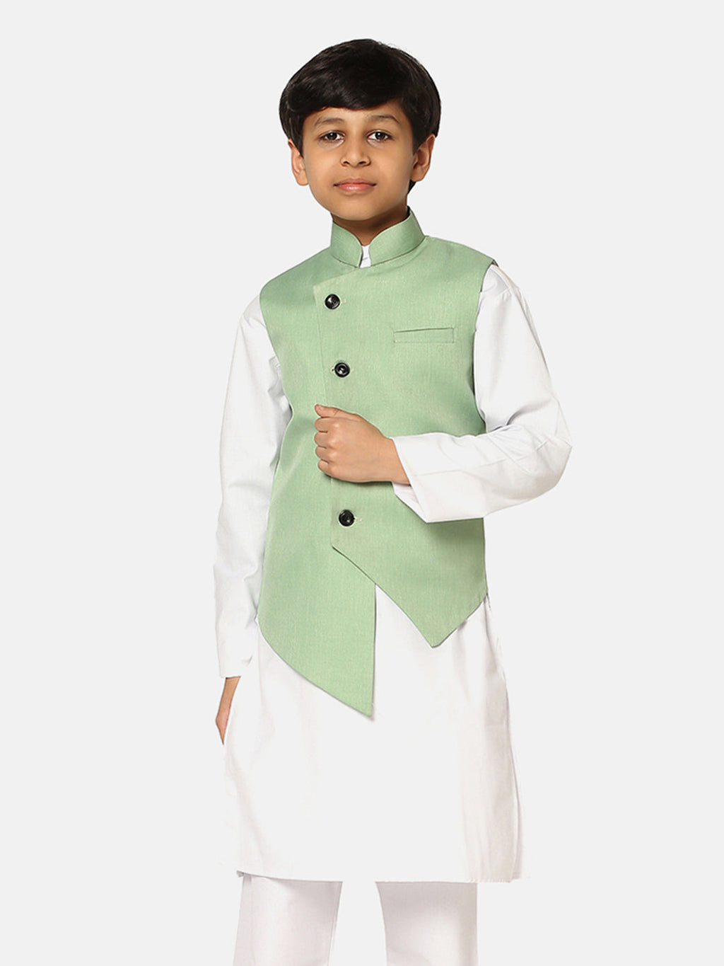 Kids Green Angrakha Nehru Jacket - Tahvo India
