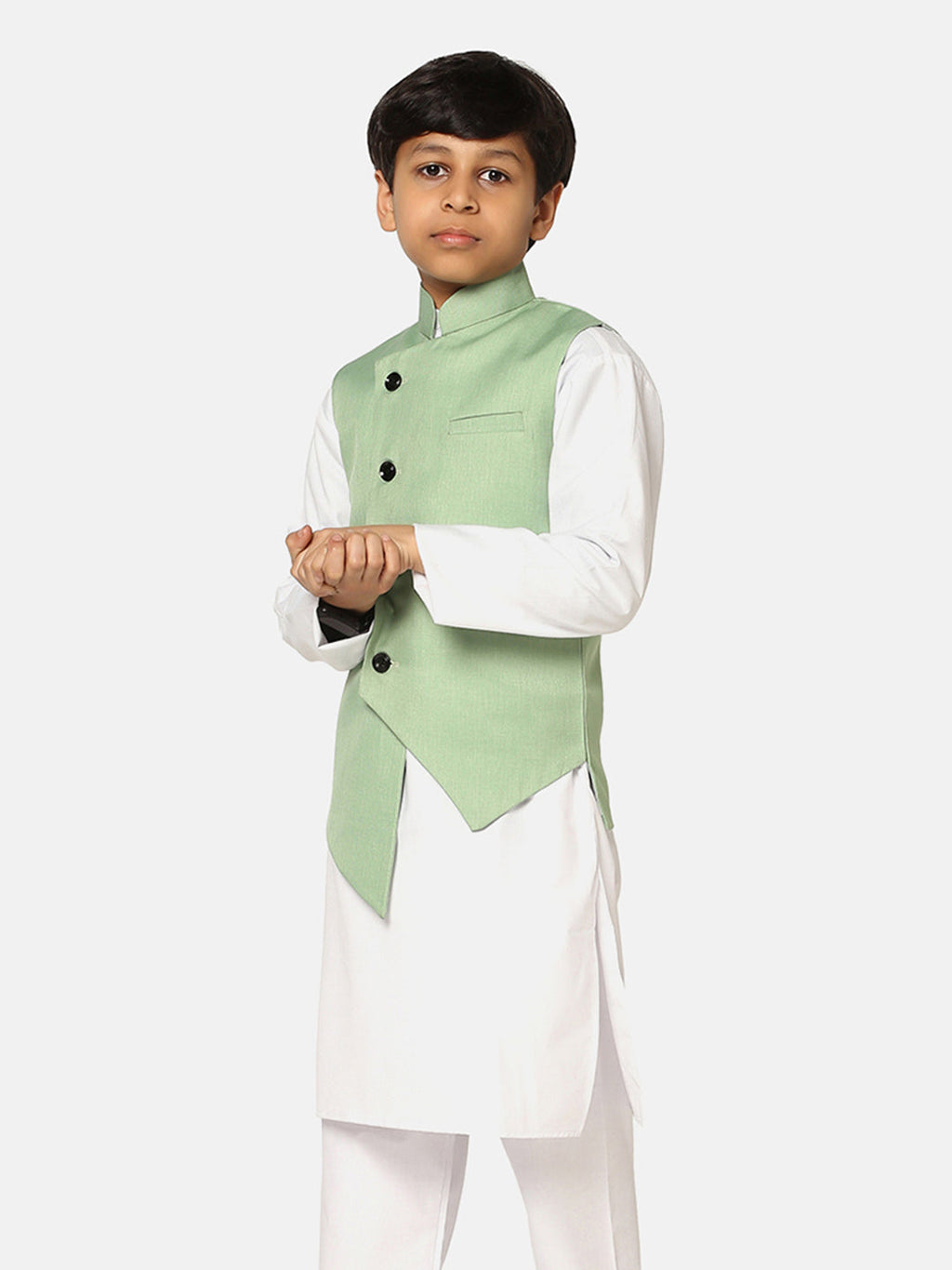 Kids Green Angrakha Nehru Jacket - Tahvo India
