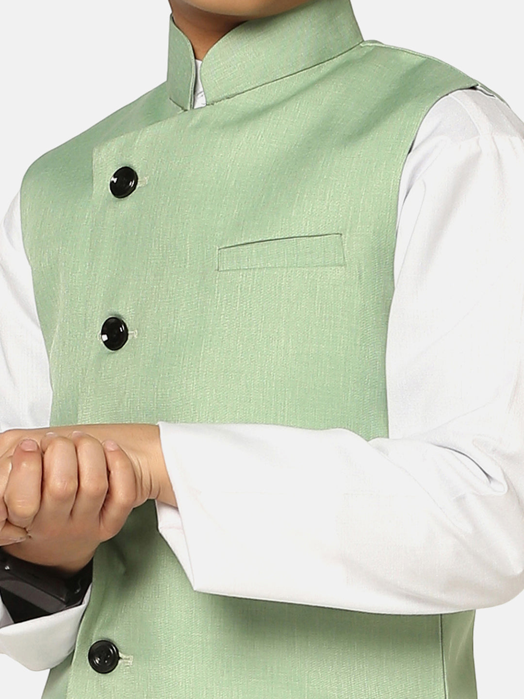 Kids Green Angrakha Nehru Jacket - Tahvo India
