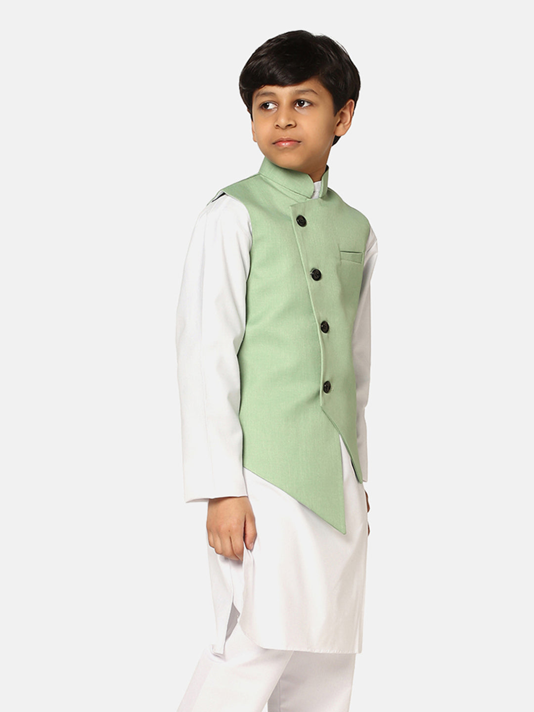 Kids Green Angrakha Nehru Jacket - Tahvo India