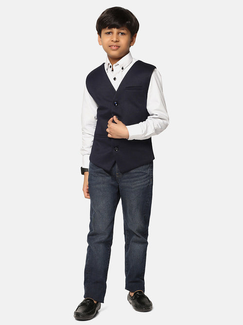 Boys Blue Textured Waistcoat - Tututree