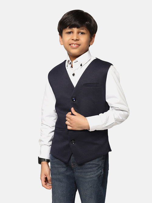 Boys Blue Textured Waistcoat - Tututree