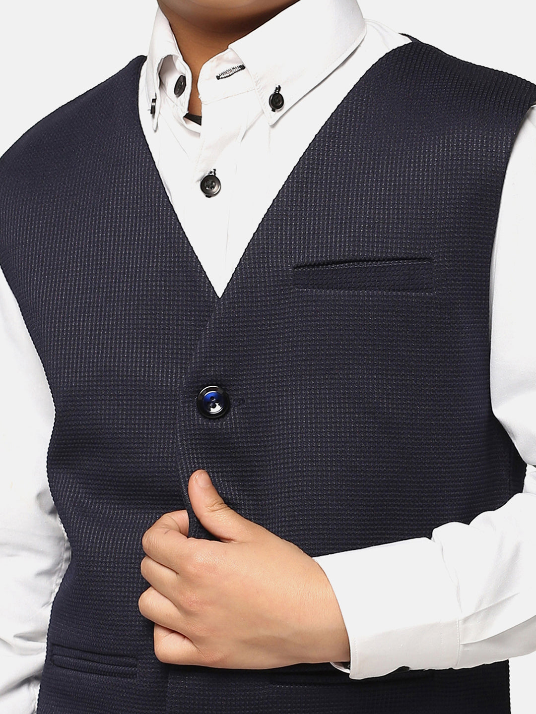 Boys Blue Textured Waistcoat - Tahvo India