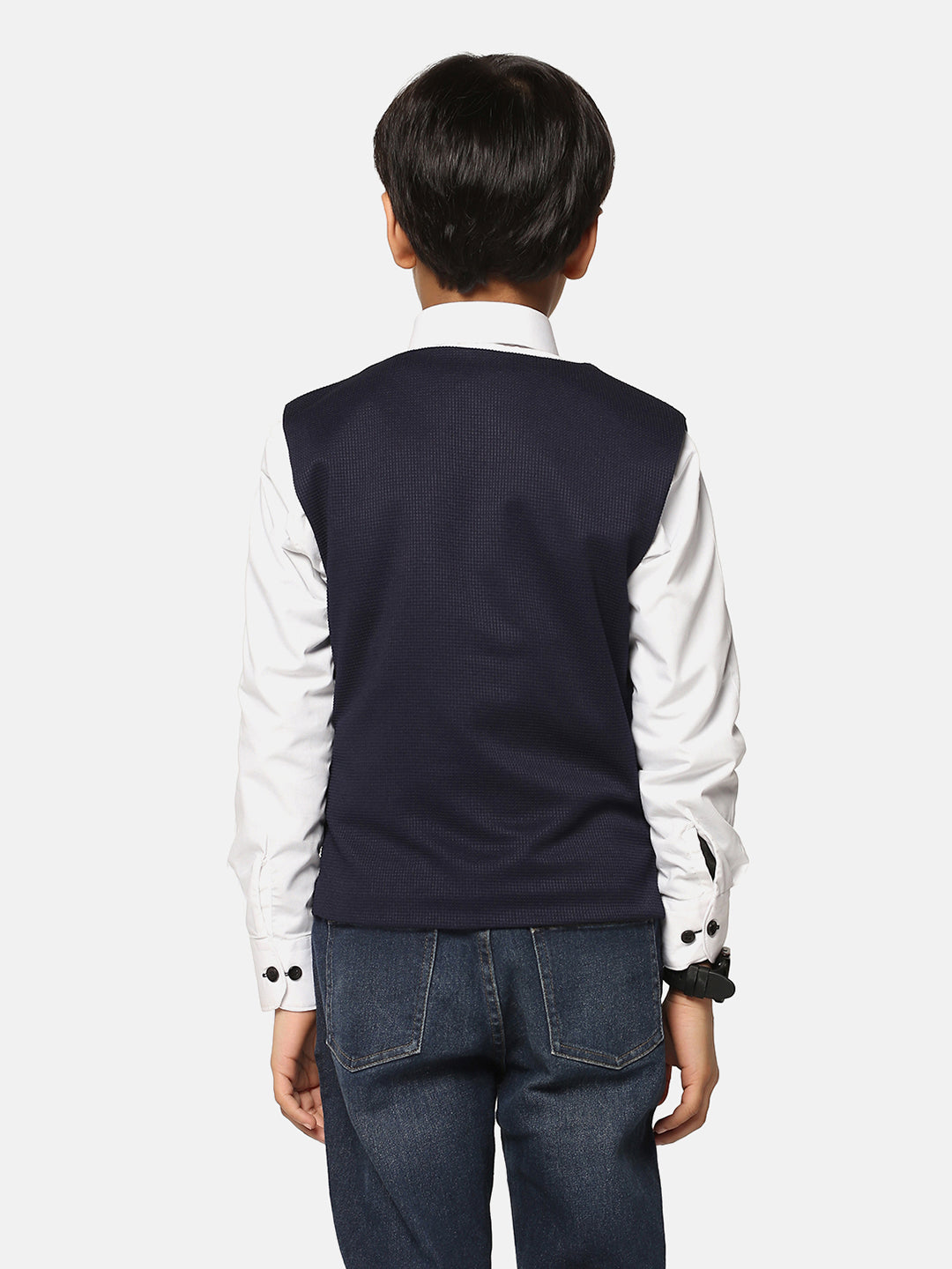 Boys Blue Textured Waistcoat - Tahvo India