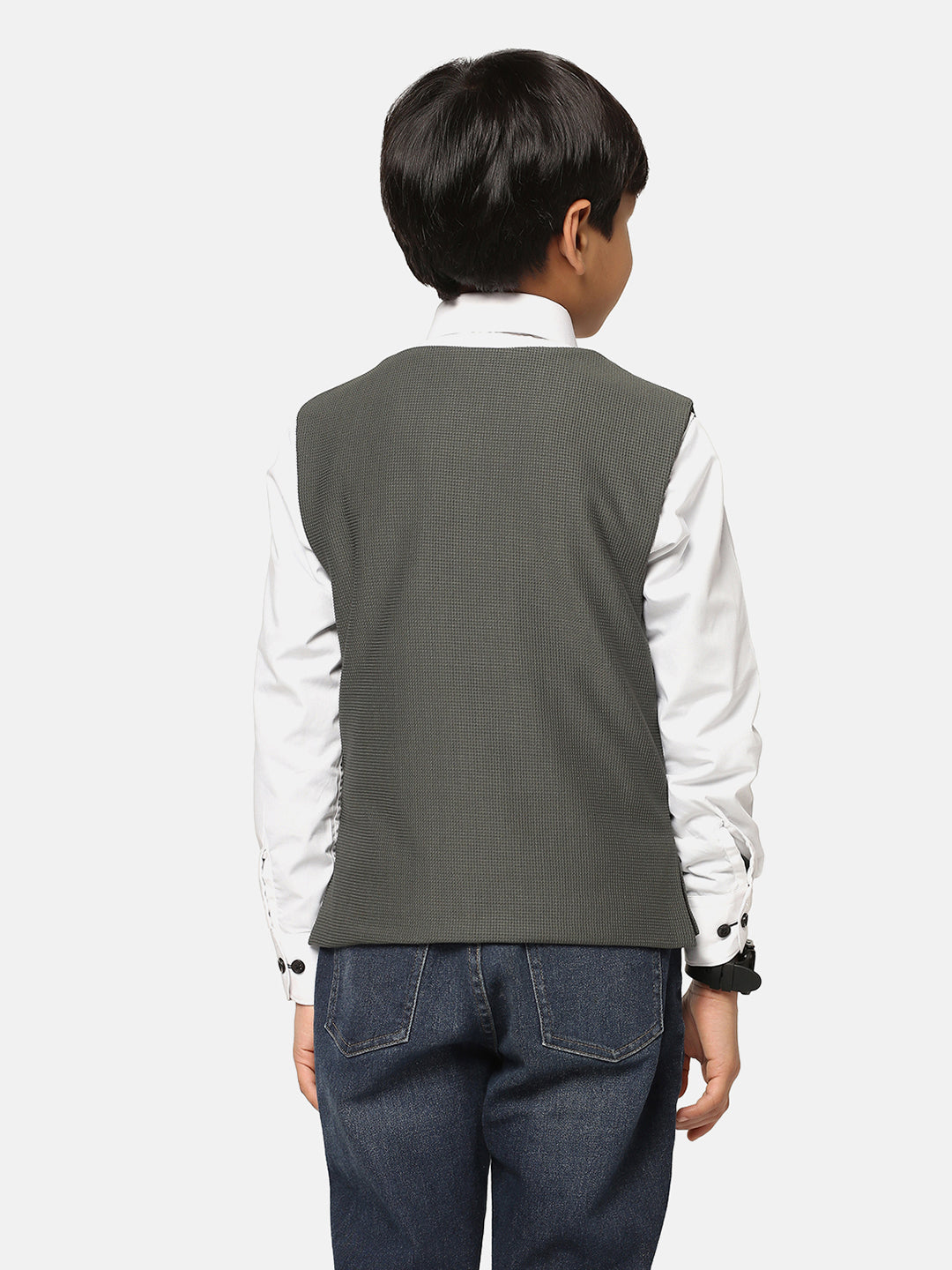 Kids Green Textured Waistcoat - Tahvo India