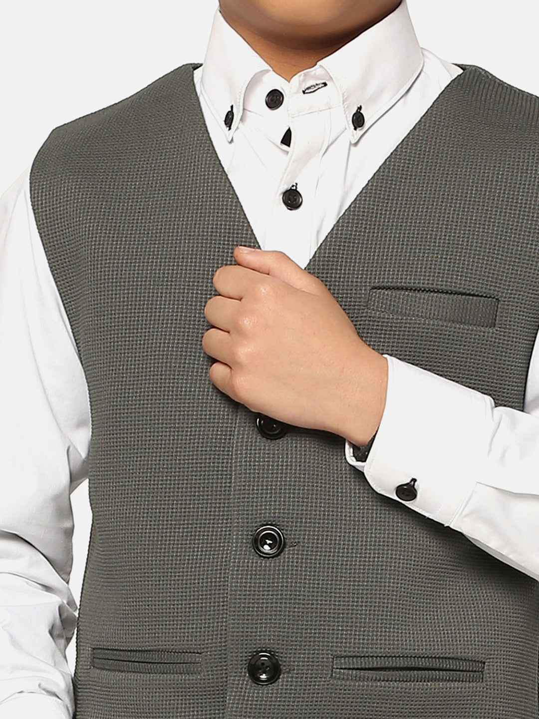 Kids Green Textured Waistcoat - Tahvo India