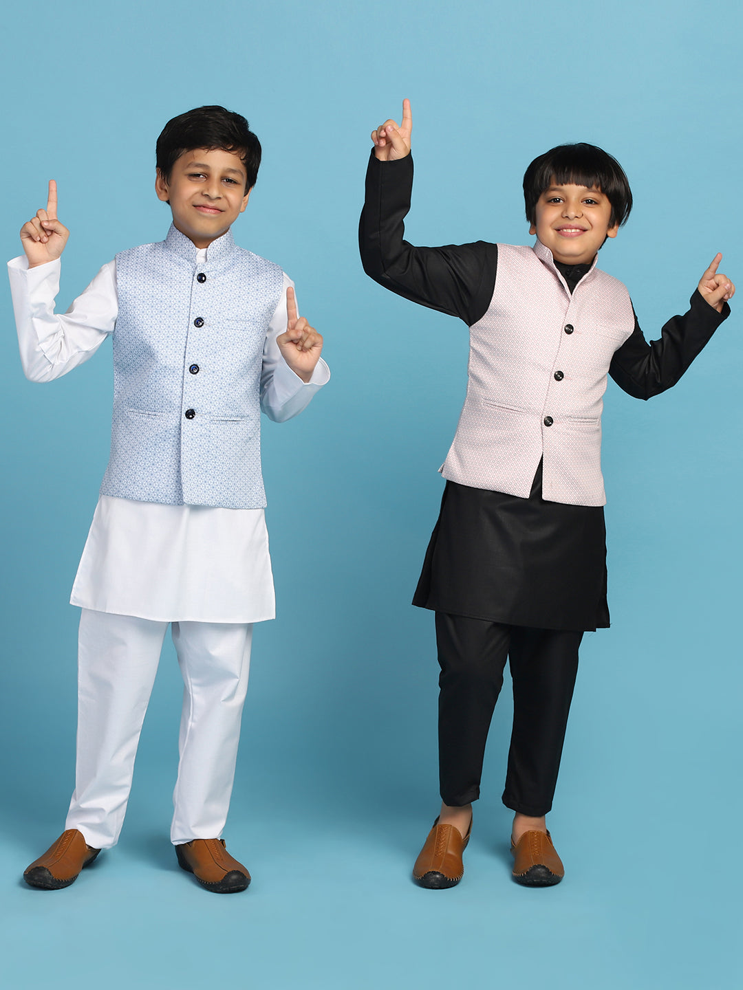 Boys Light Blue Printed Nehru Jacket - Tututree