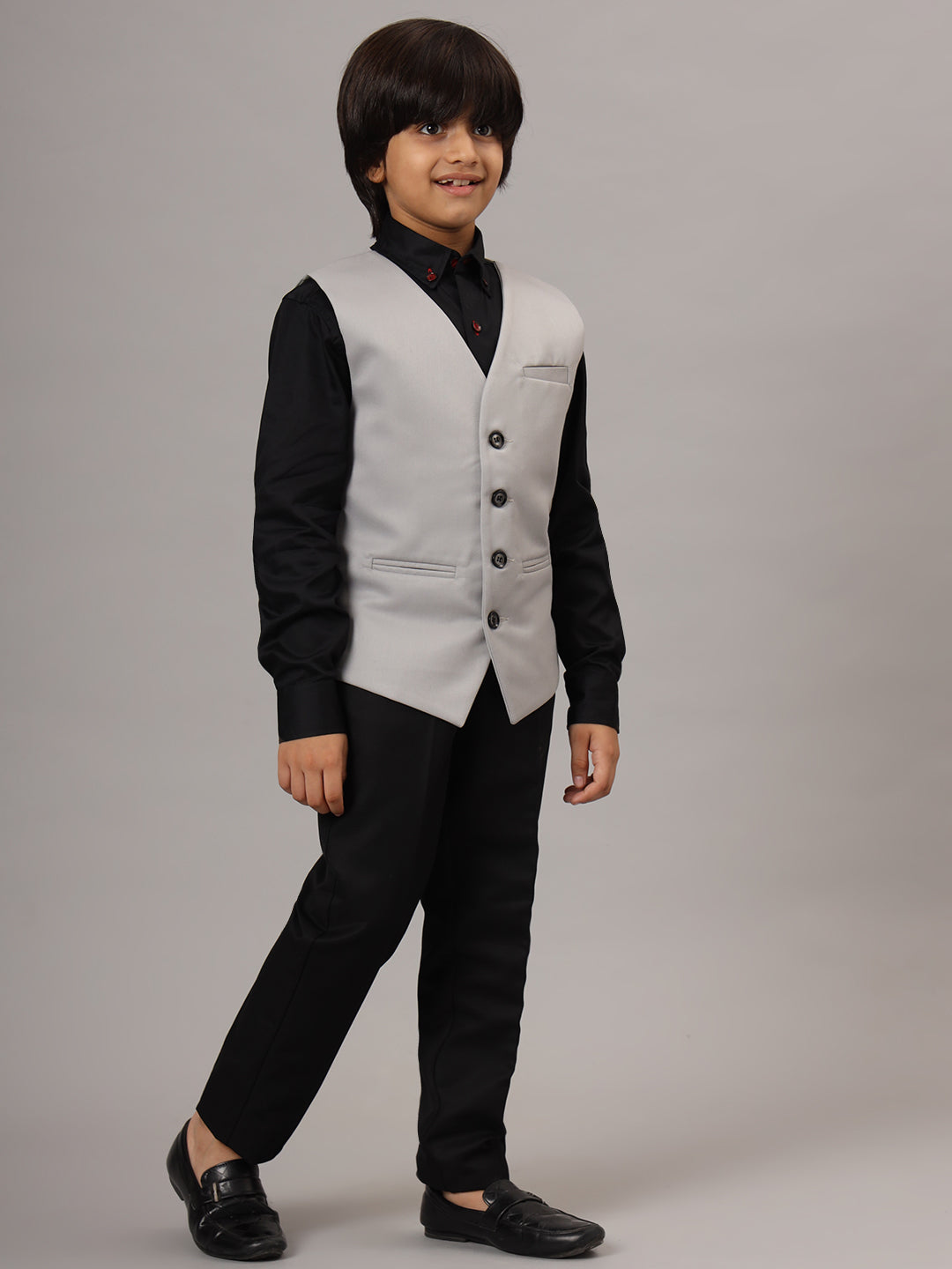 Boys Light Grey Waistcoat - Tahvo India